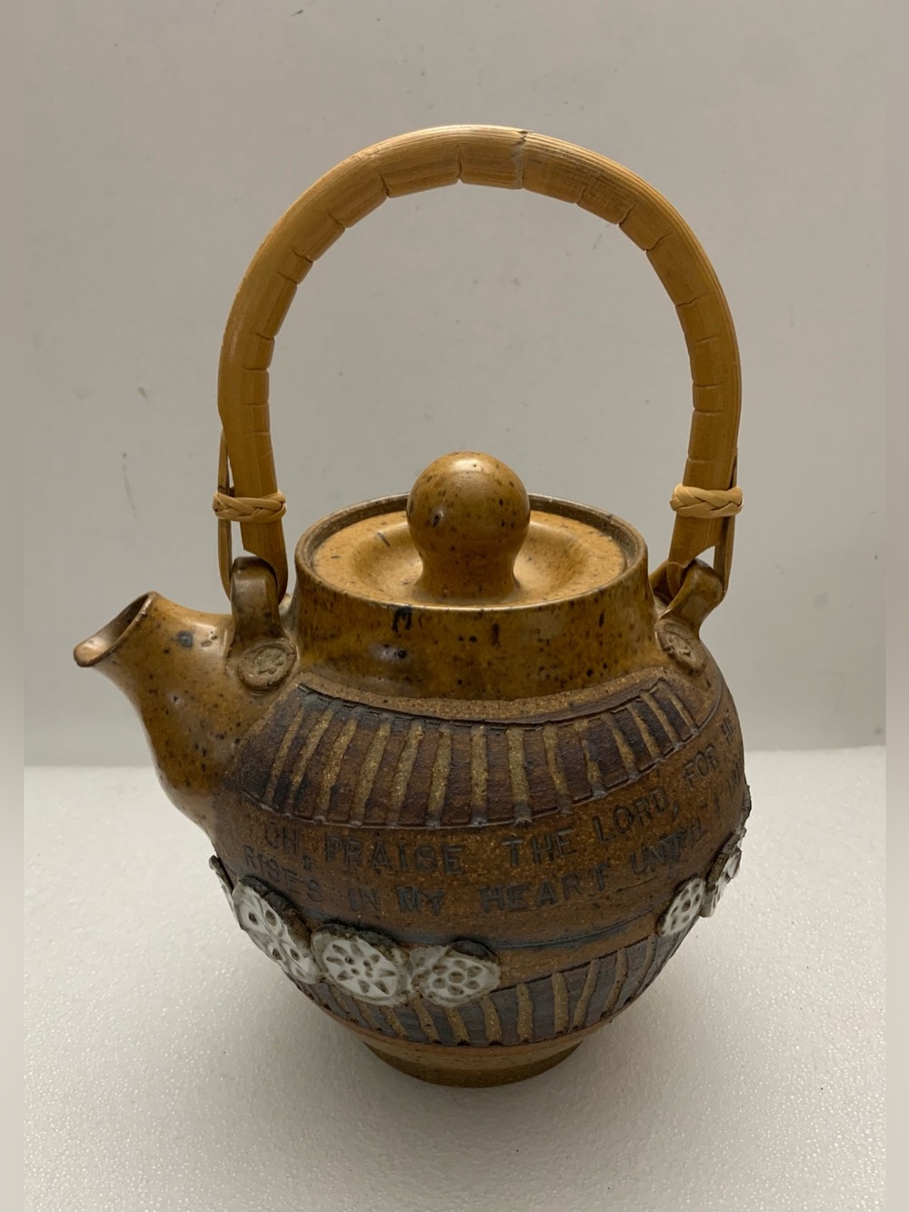 Handcrafted Ceramic Teapot with Woven Handle - Brown